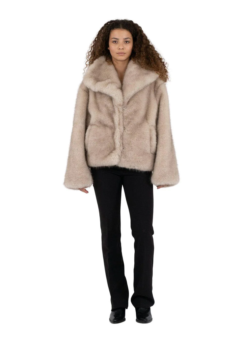 Stephanie Faux Fur Jacket - Beige - Image 3