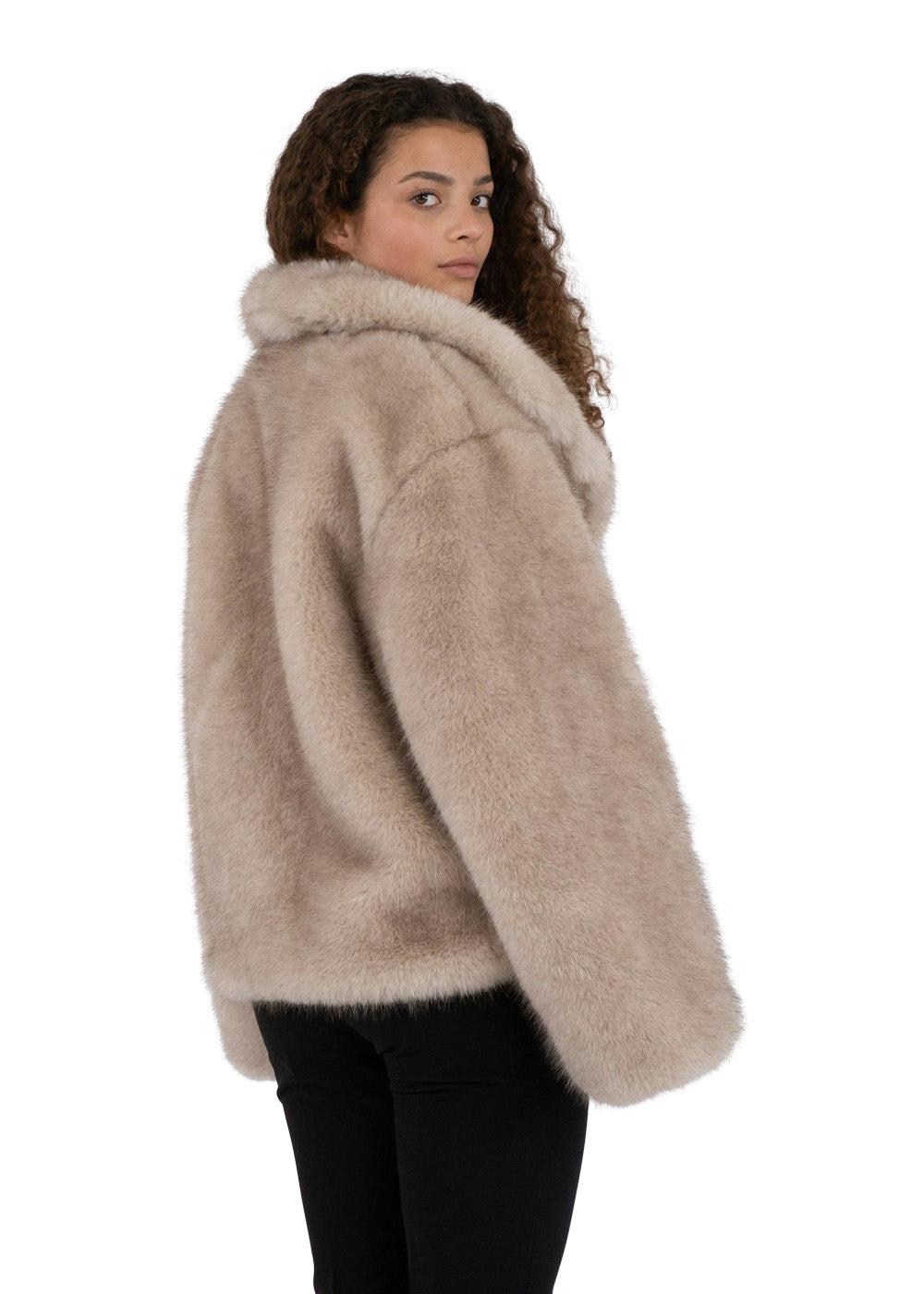 Stephanie Faux Fur Jacket - Beige - Image 4