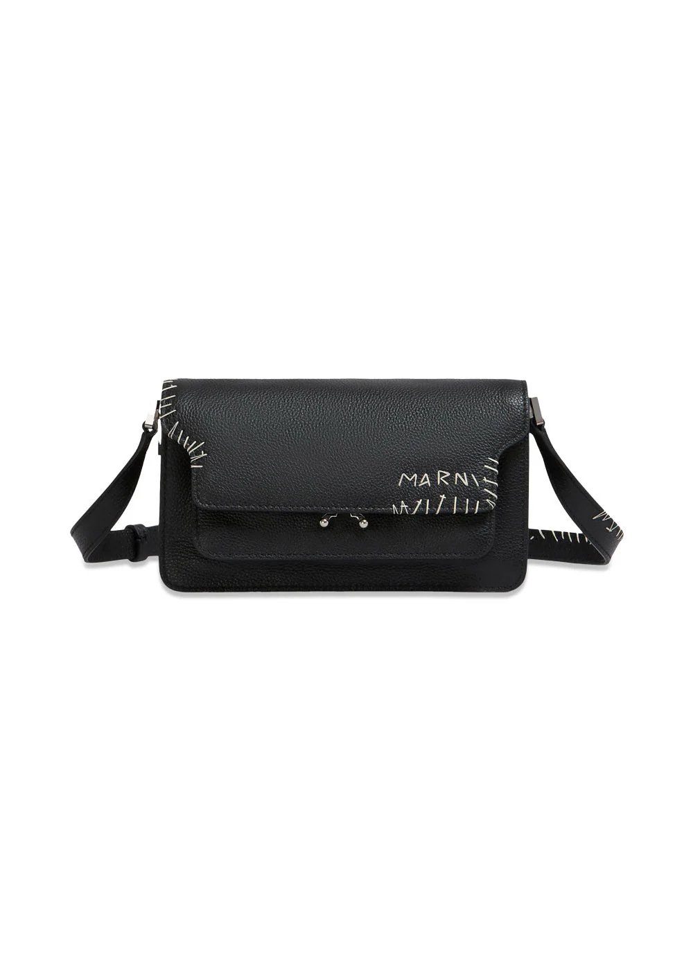 LEATHER SHOULDER BAG WITH MARNI MENDING - Black