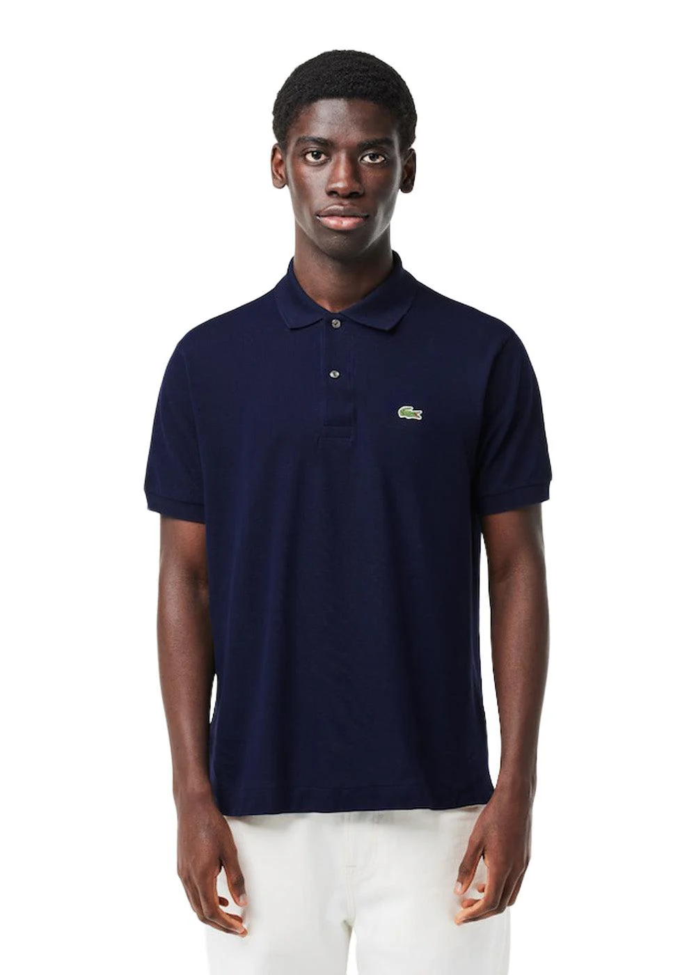 Short Sleeved Ribbed Collar Polo Shirt - Navy - Image 2