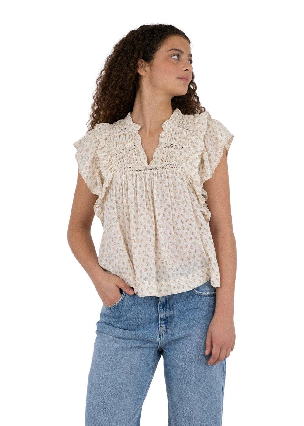 Jayla Basic Blossom Top - Creme - Image 3