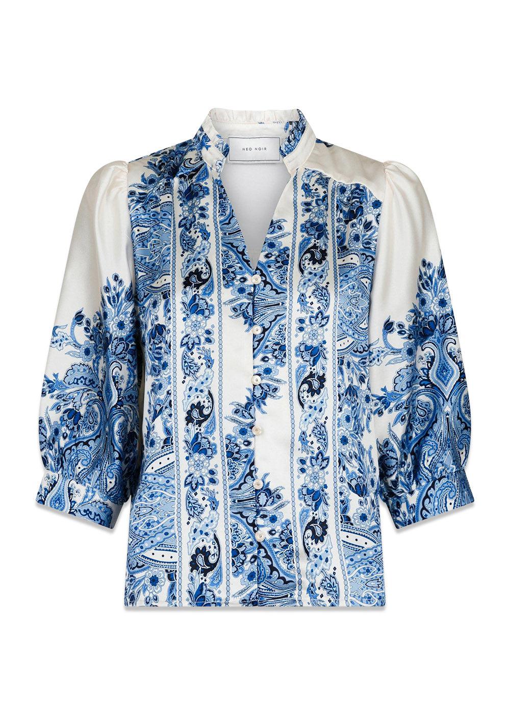 Roselle Paisley Border Blouse - Bright Blue