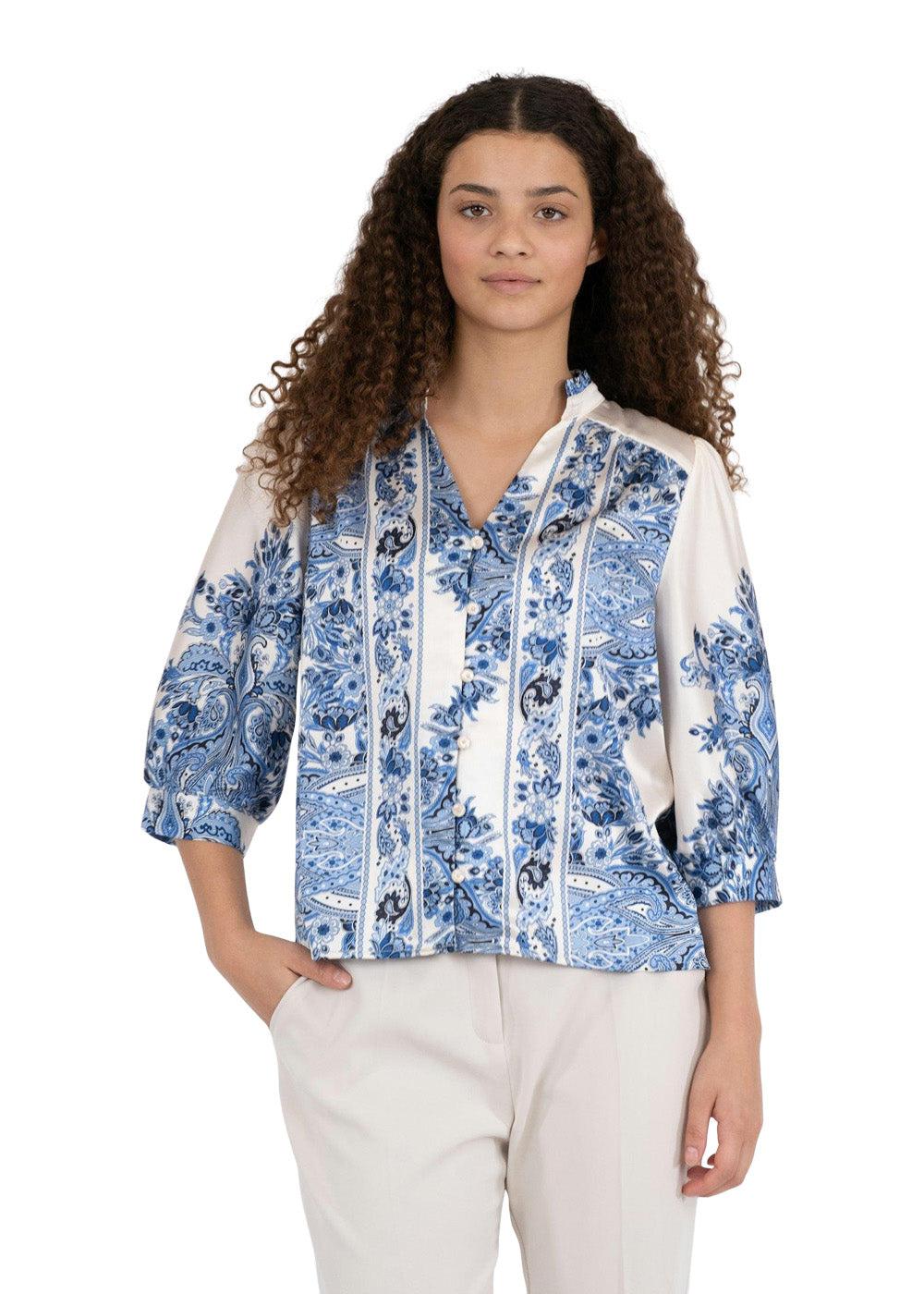 Roselle Paisley Border Blouse - Bright Blue - Image 3