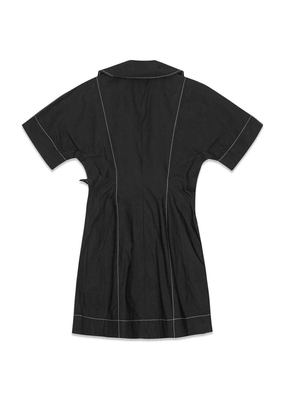 Cotton Poplin Wrap Mini Dress - Black - Image 2