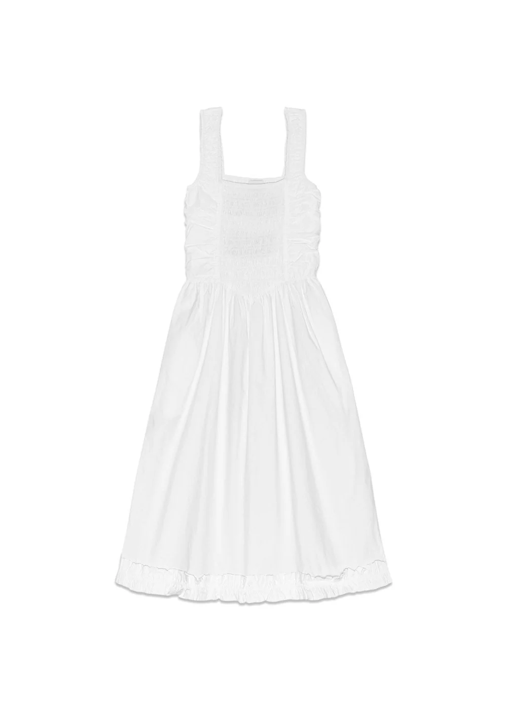 Cotton Poplin Midi Strap Smock Dress - Bright White