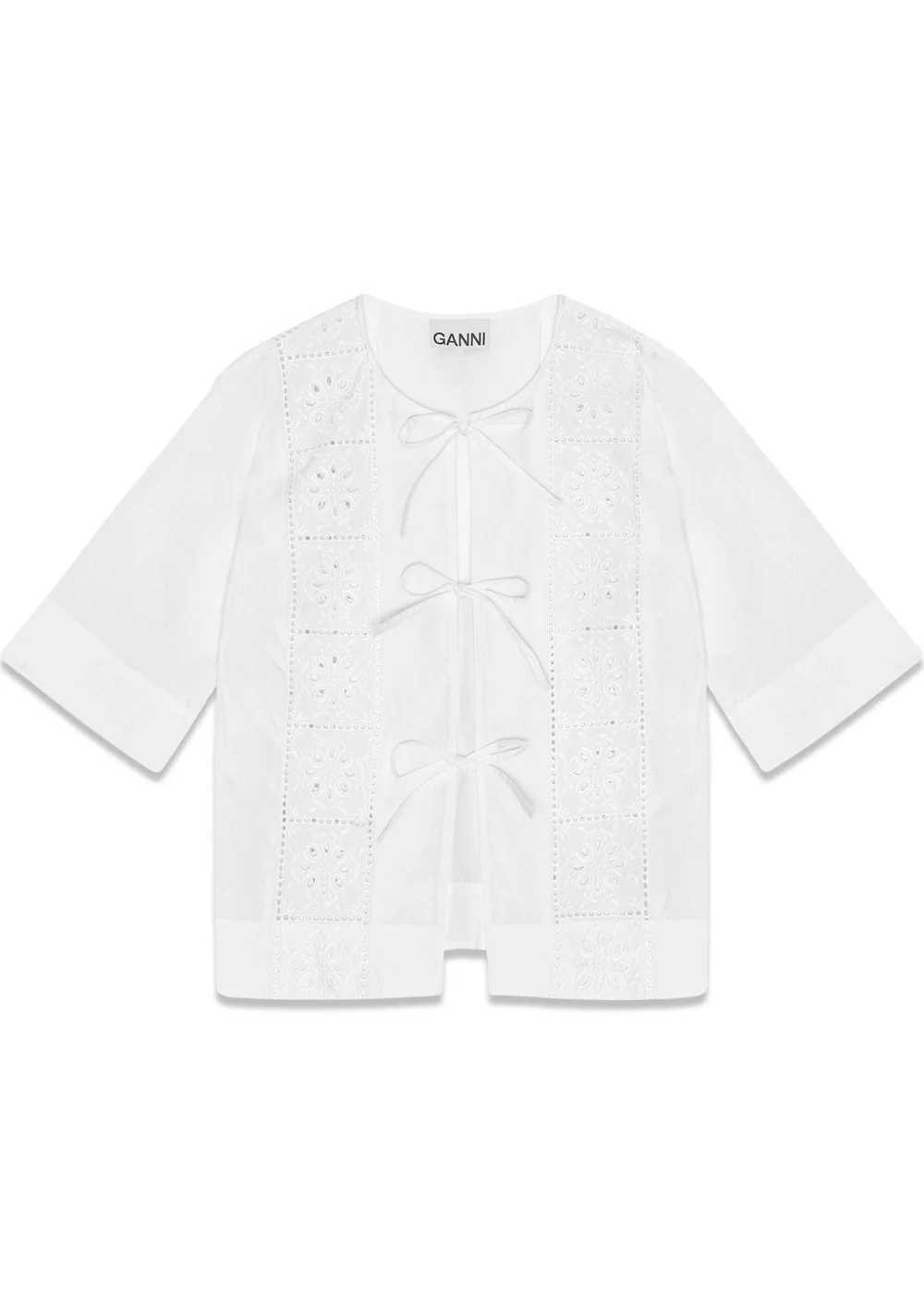 Broderie Anglaise Tie Blouse - Bright White