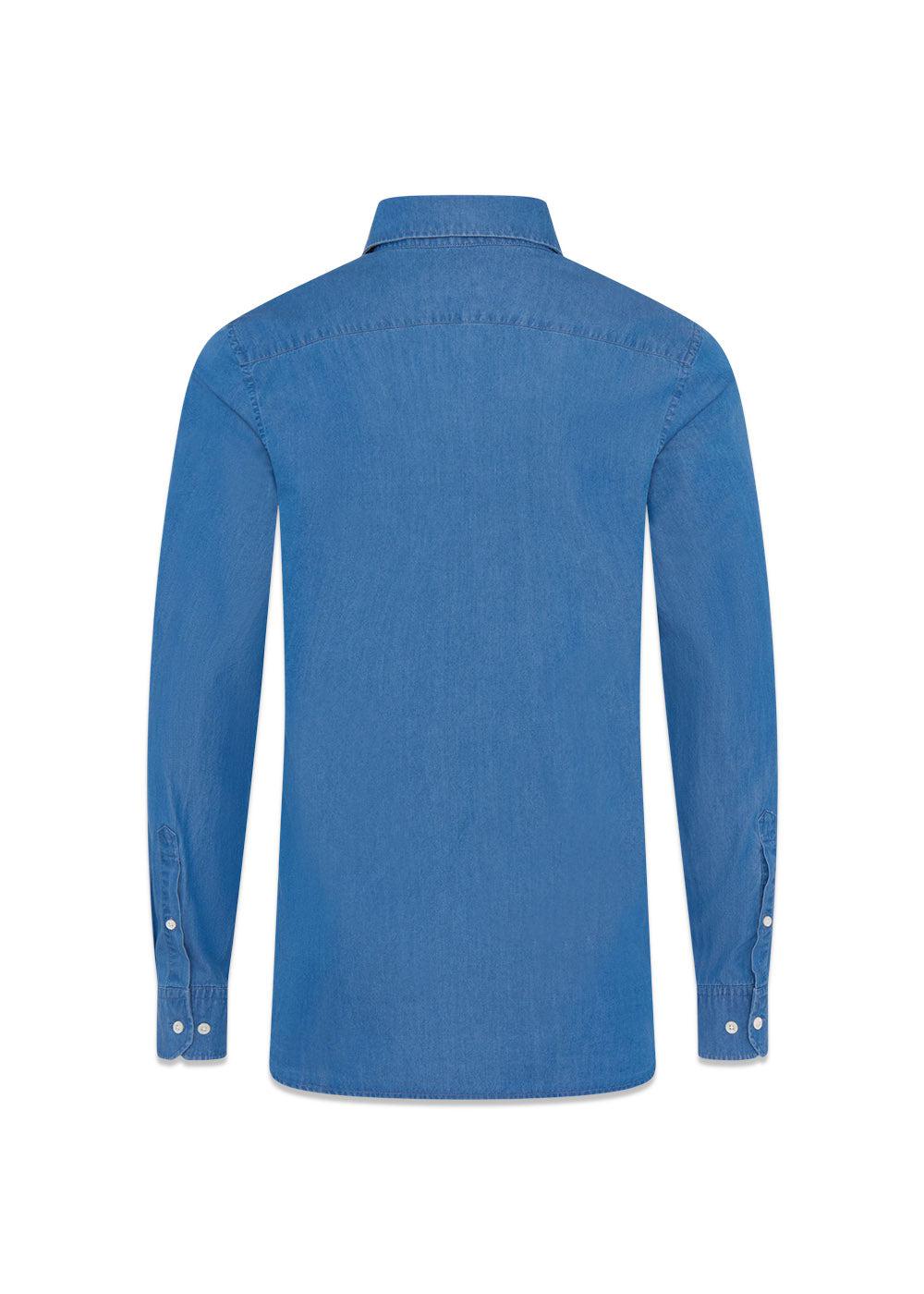 Slim Fit Cut Away Denim Shirt - Denim Blue - Image 2