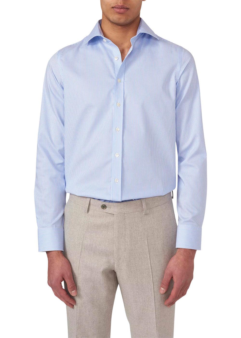 Slim Fit Cut Away Non Iron Banker Stripe - Light Blue - Image 3