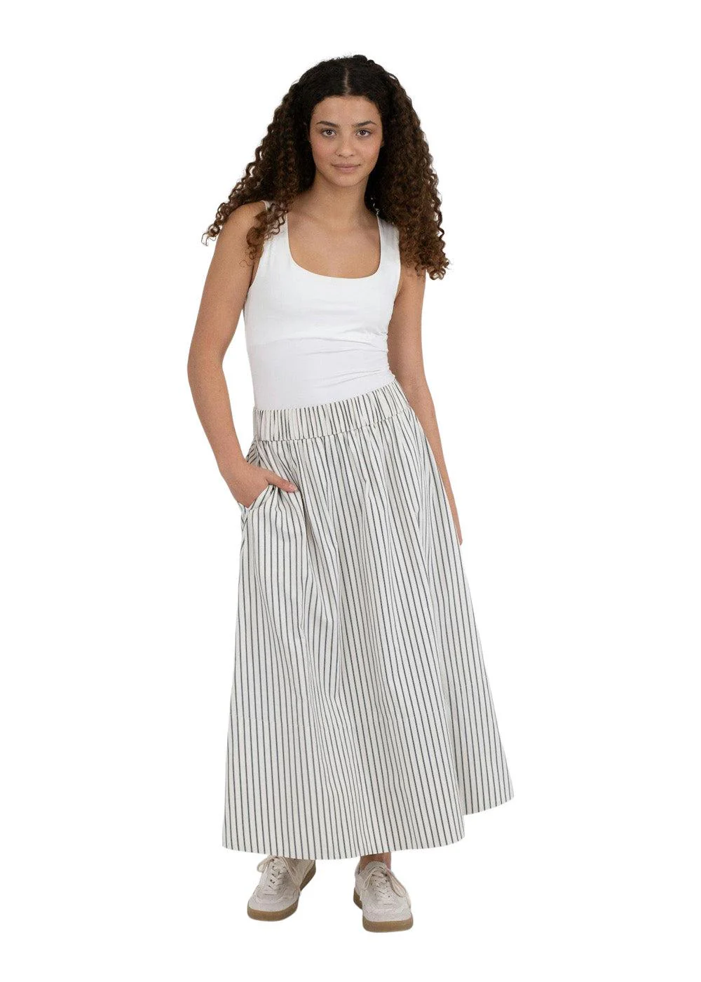 Yara Long Stripe Skirt - Creme - Image 3