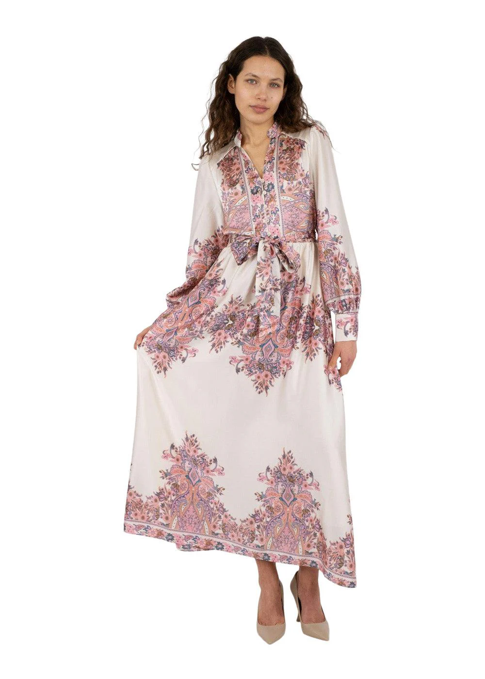 Nova Paisley Border Dress - Light Pink - Image 3