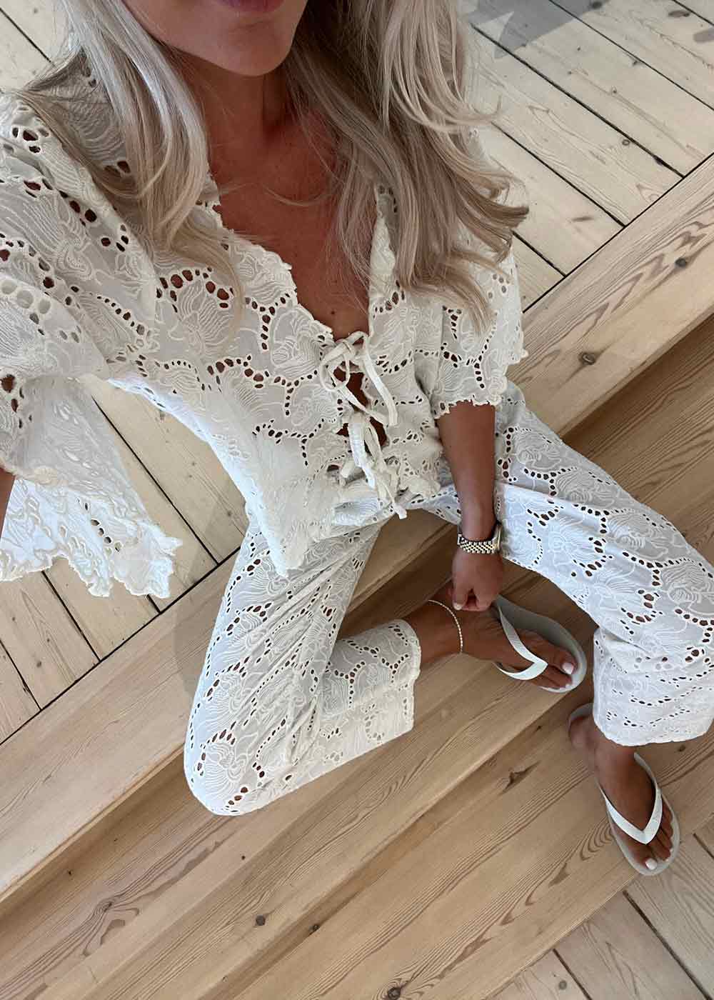 ASTA LEFTOVER BRODERIE ANGLAISE PANTS - White Swan - Image 3
