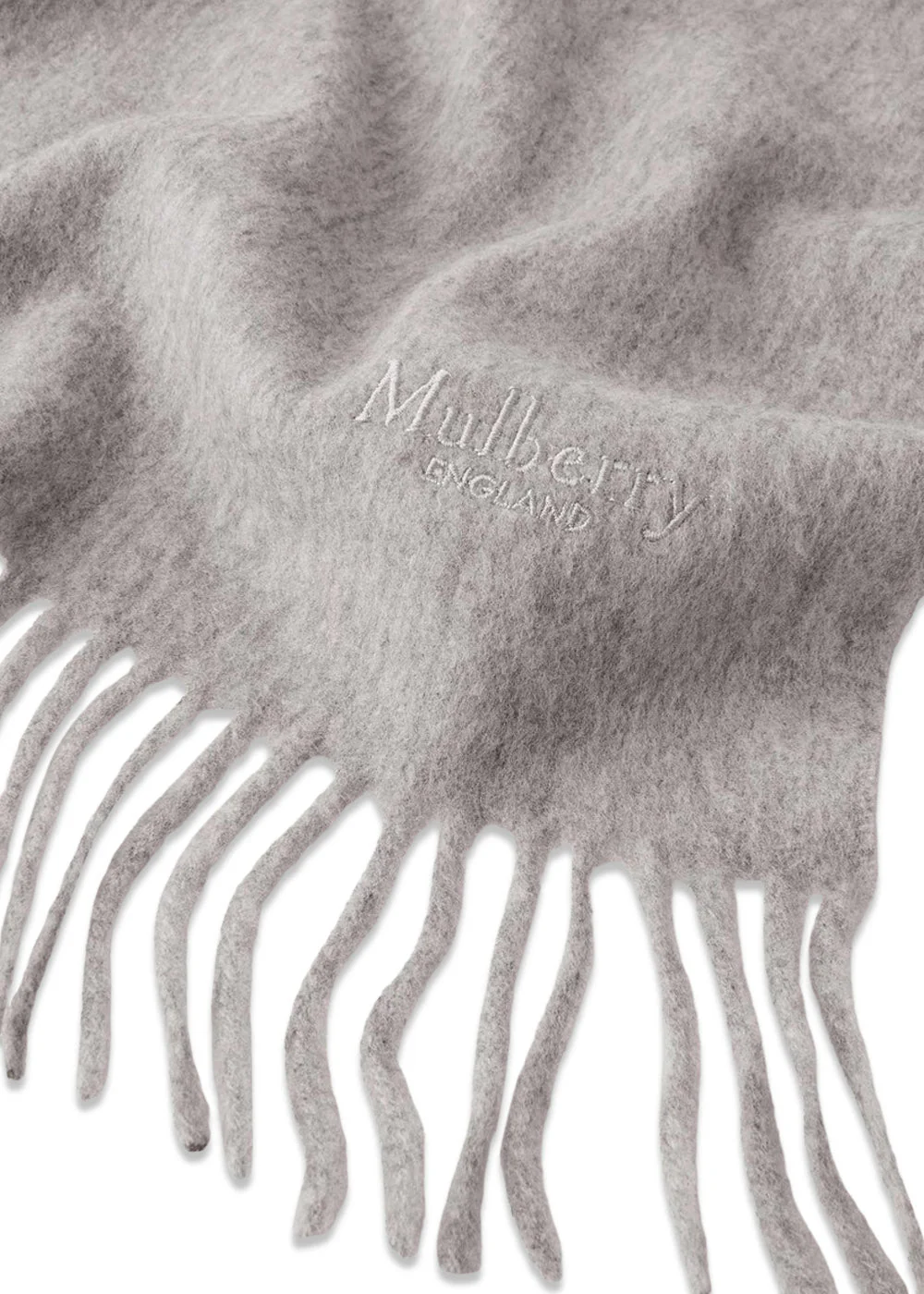 Small Solid Merino Wool Scarf - Light Grey Melange - Image 2