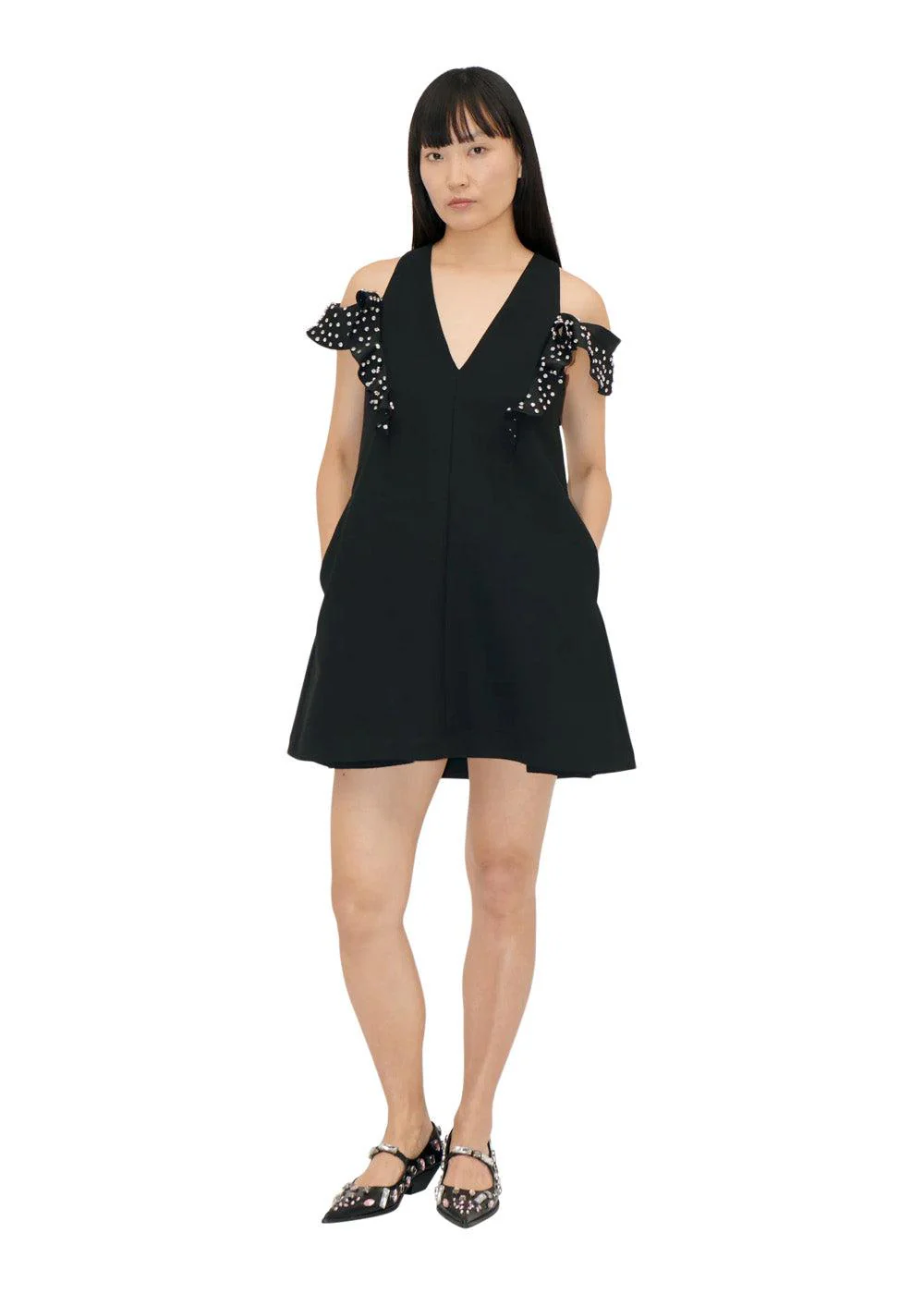Ruffle Sleeve Mini Dress - Black - Image 5