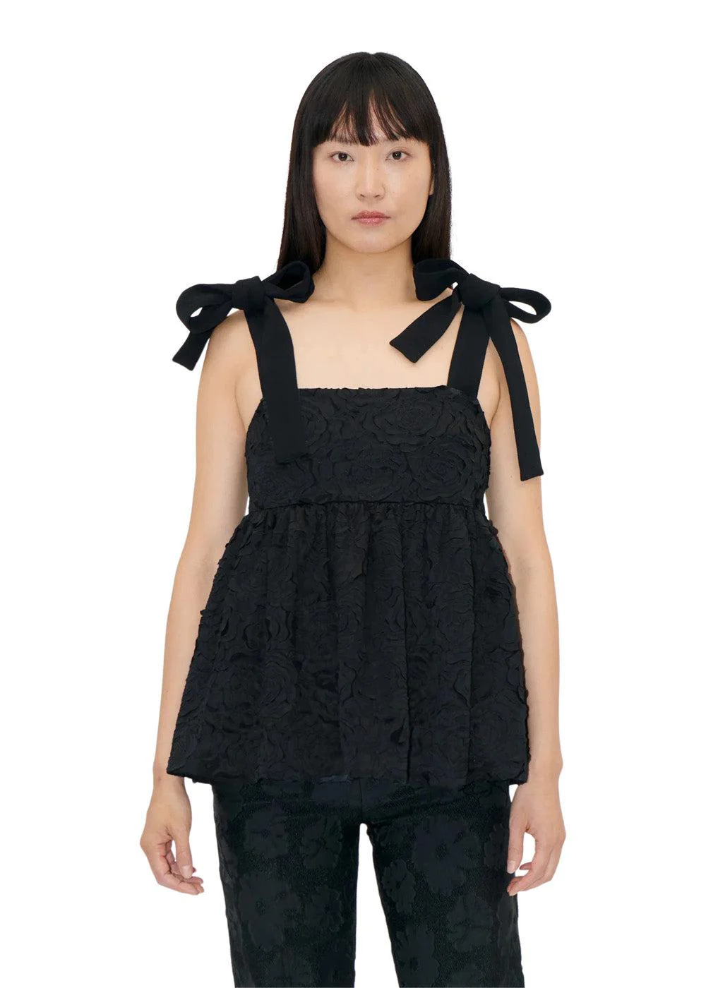 Contrasted Tie Top - Jet Black - Image 3