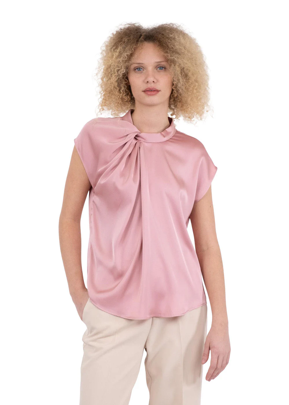 Fleur Drapy Satin Blouse - Light Pink - Image 3