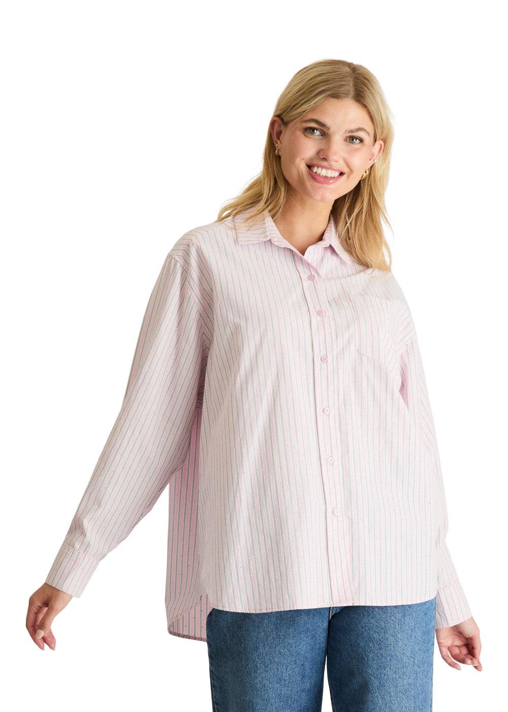 Dalma Stripe Stone Shirt - Rose Glitter - Image 3