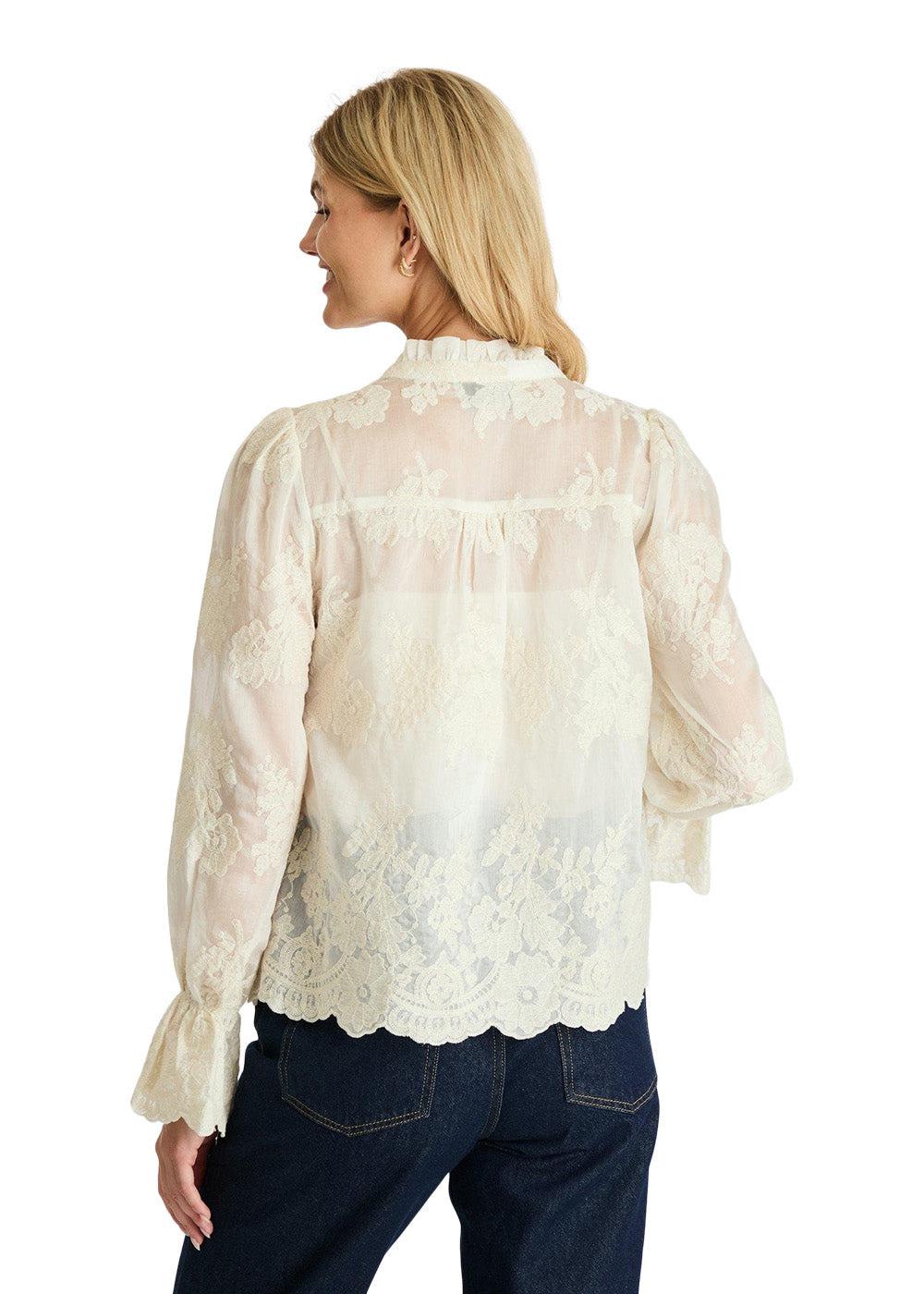 Amara Big Embroidery Blouse - Off White - Image 4