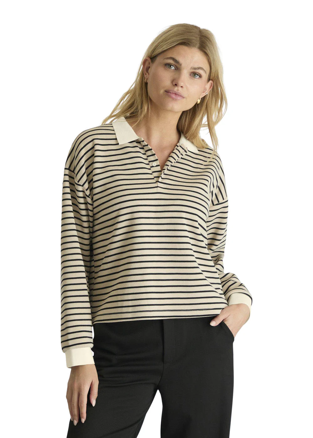 Sara Stripe Polo Blouse - Sand - Image 3