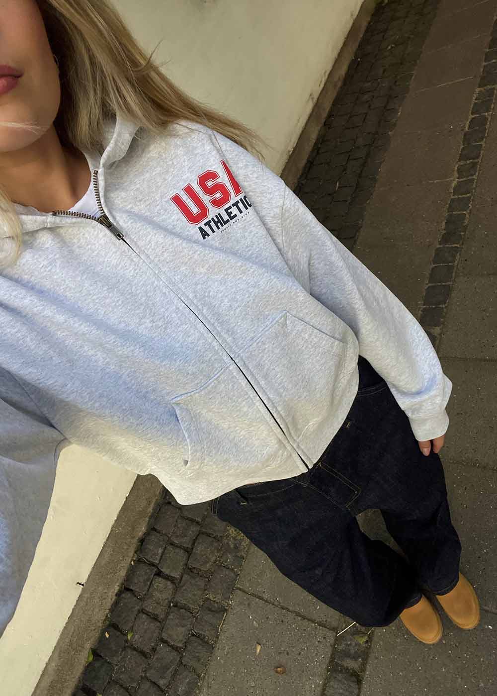 USA Athletics Cropped Zip Hoodie - Heather Gray - Image 4