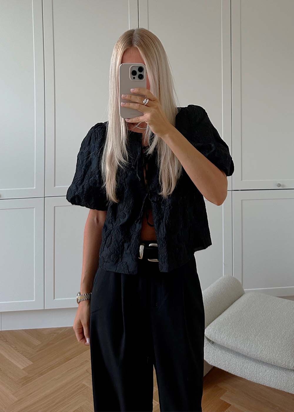 Aska Jacquard Blouse - Black - Image 2