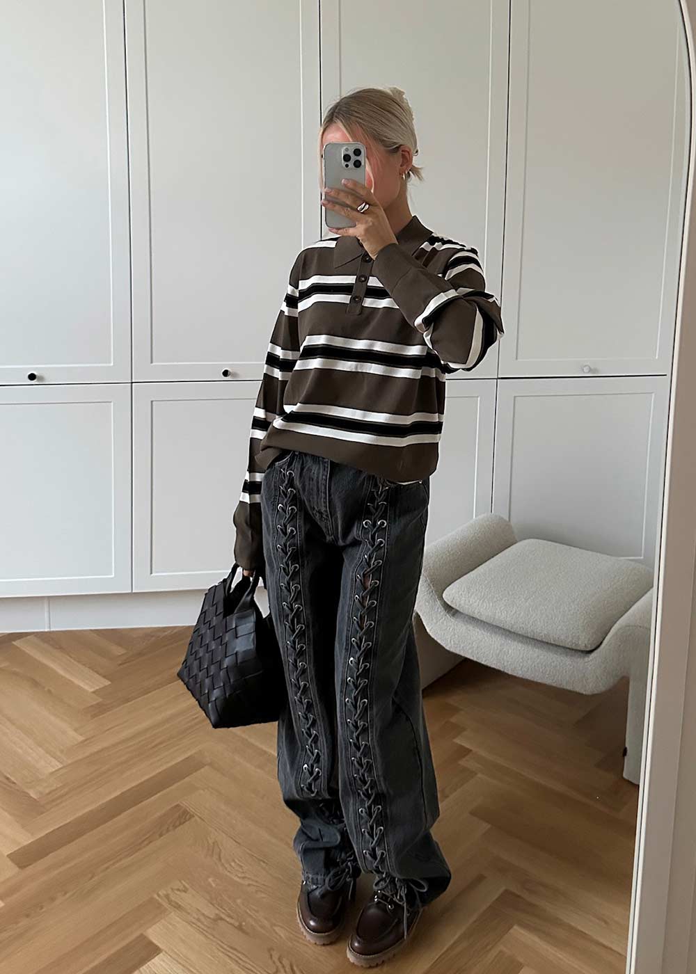 Denim Laced Leg Pants - Black - Image 2