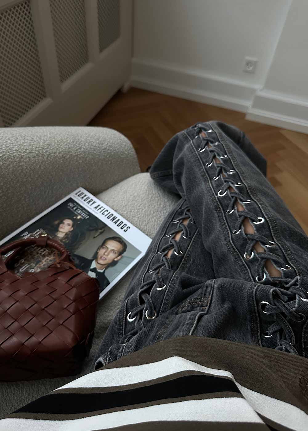 Denim Laced Leg Pants - Black - Image 5