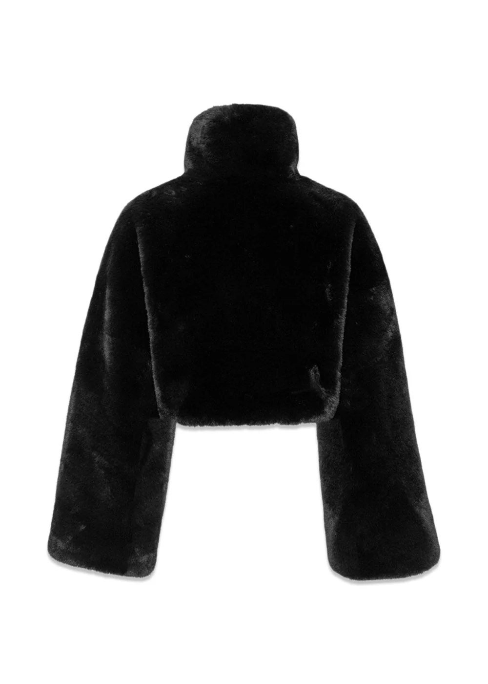 Faux Fur Crop Jacket - Black - Image 2