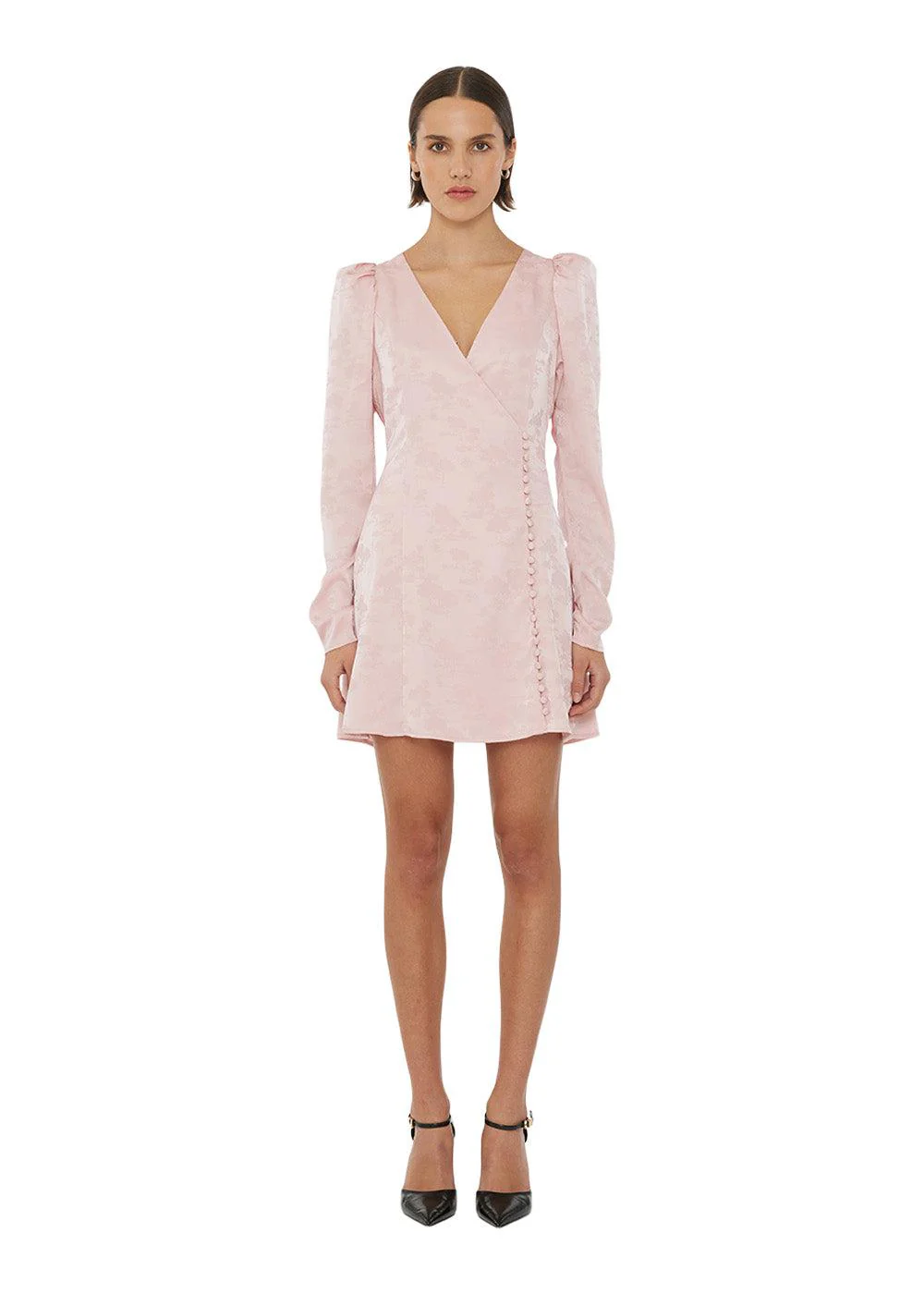 Puff Sleeve Mini Dress - Silver Pink - Image 3