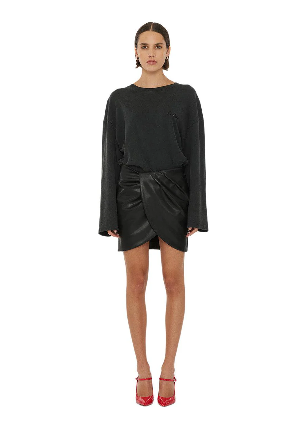 Draped Mini Skirt - Black - Image 3