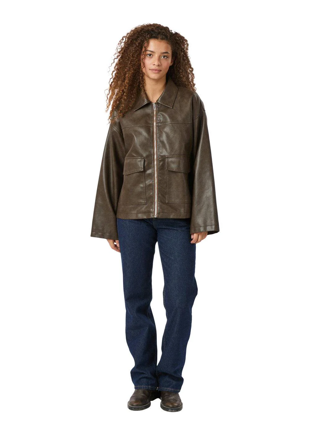 Titan Faux Leather Jacket - Dark Brown - Image 3