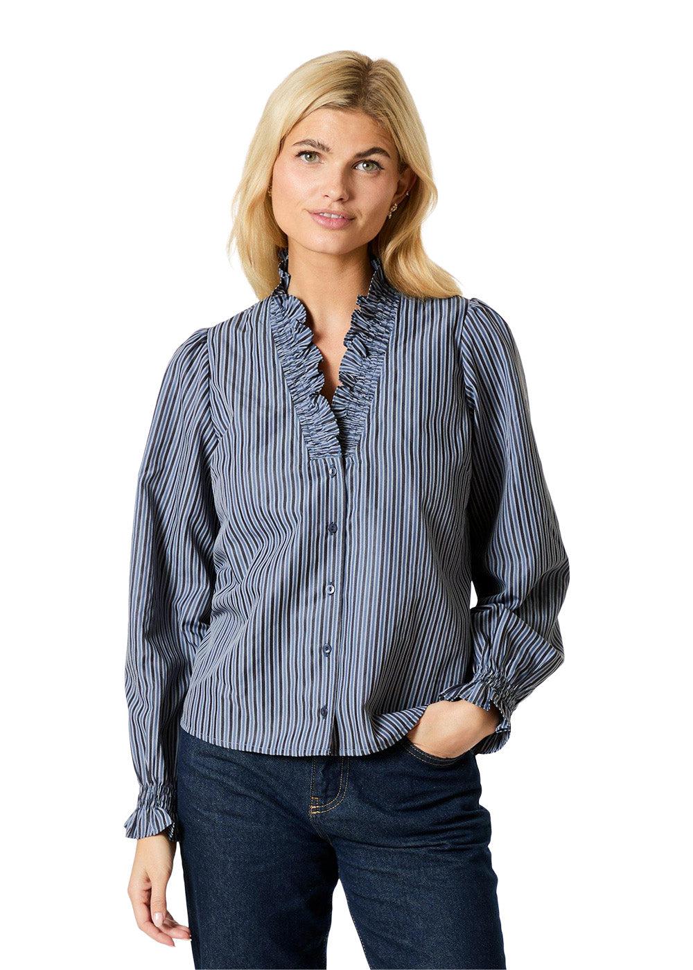 Brielle Twill Stripe Shirt - Dusty Blue - Image 3