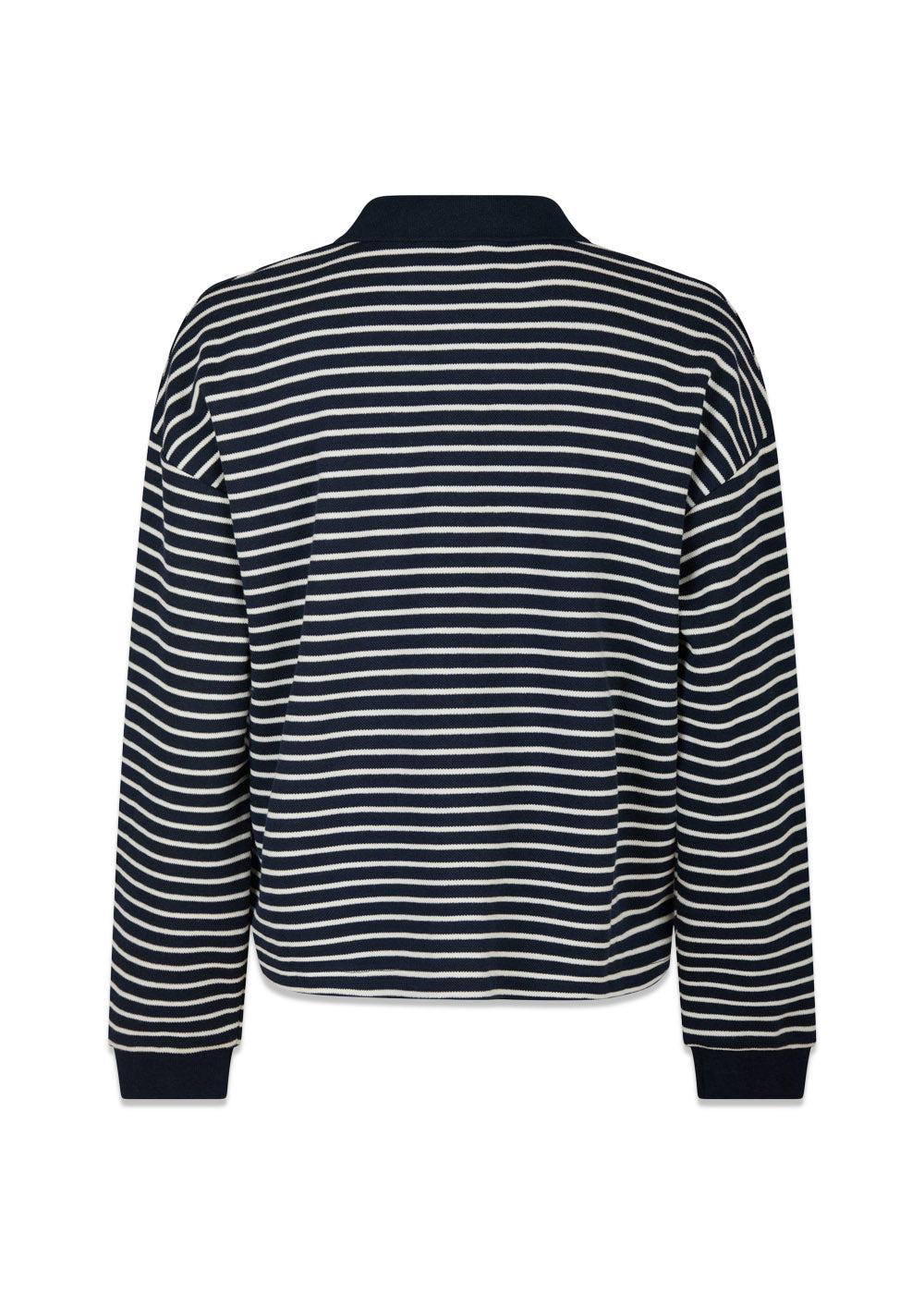 Sara Stripe Polo Blouse - Navy - Image 2