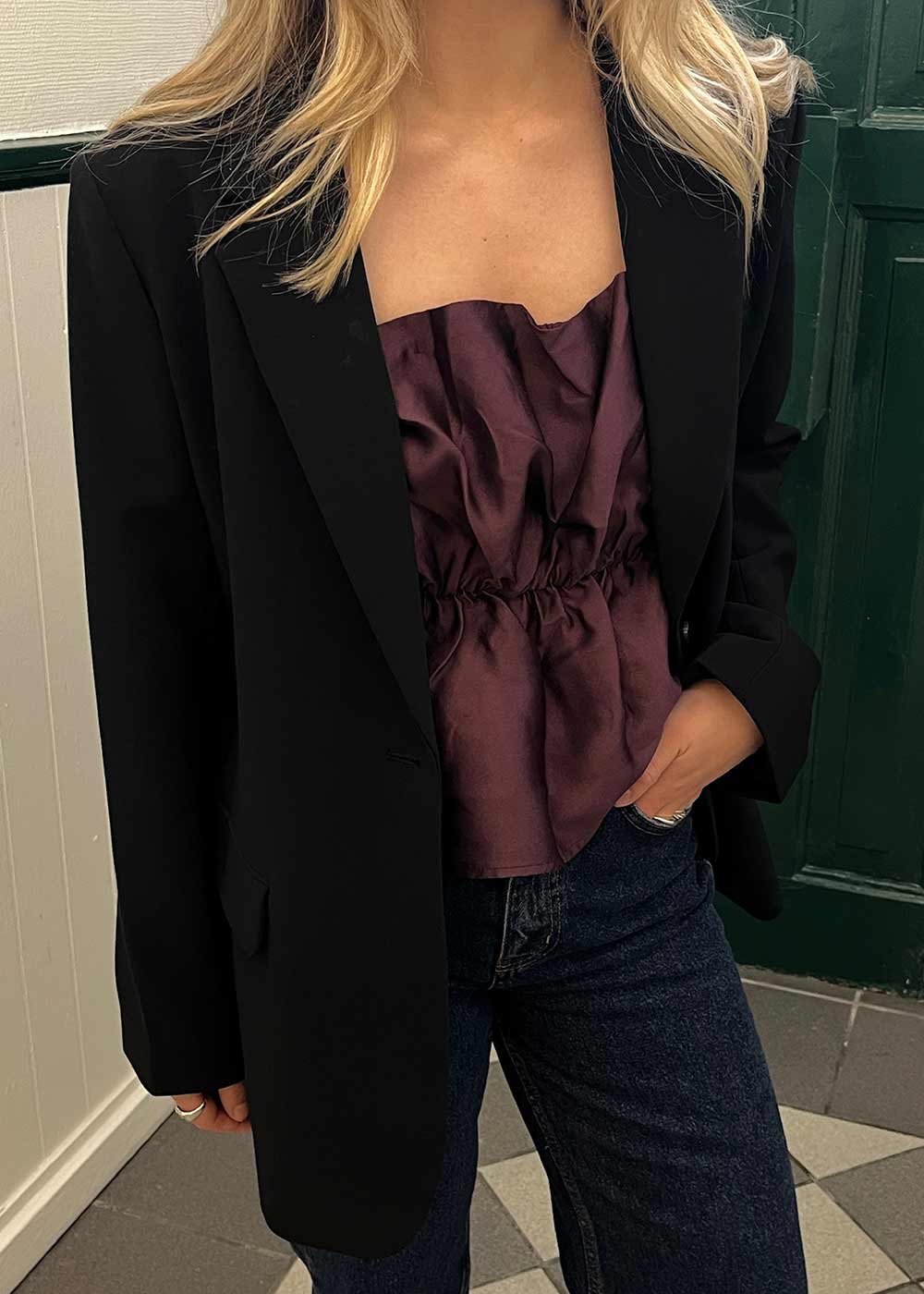 Tipton Dull Satin Top - Burgundy - Image 2