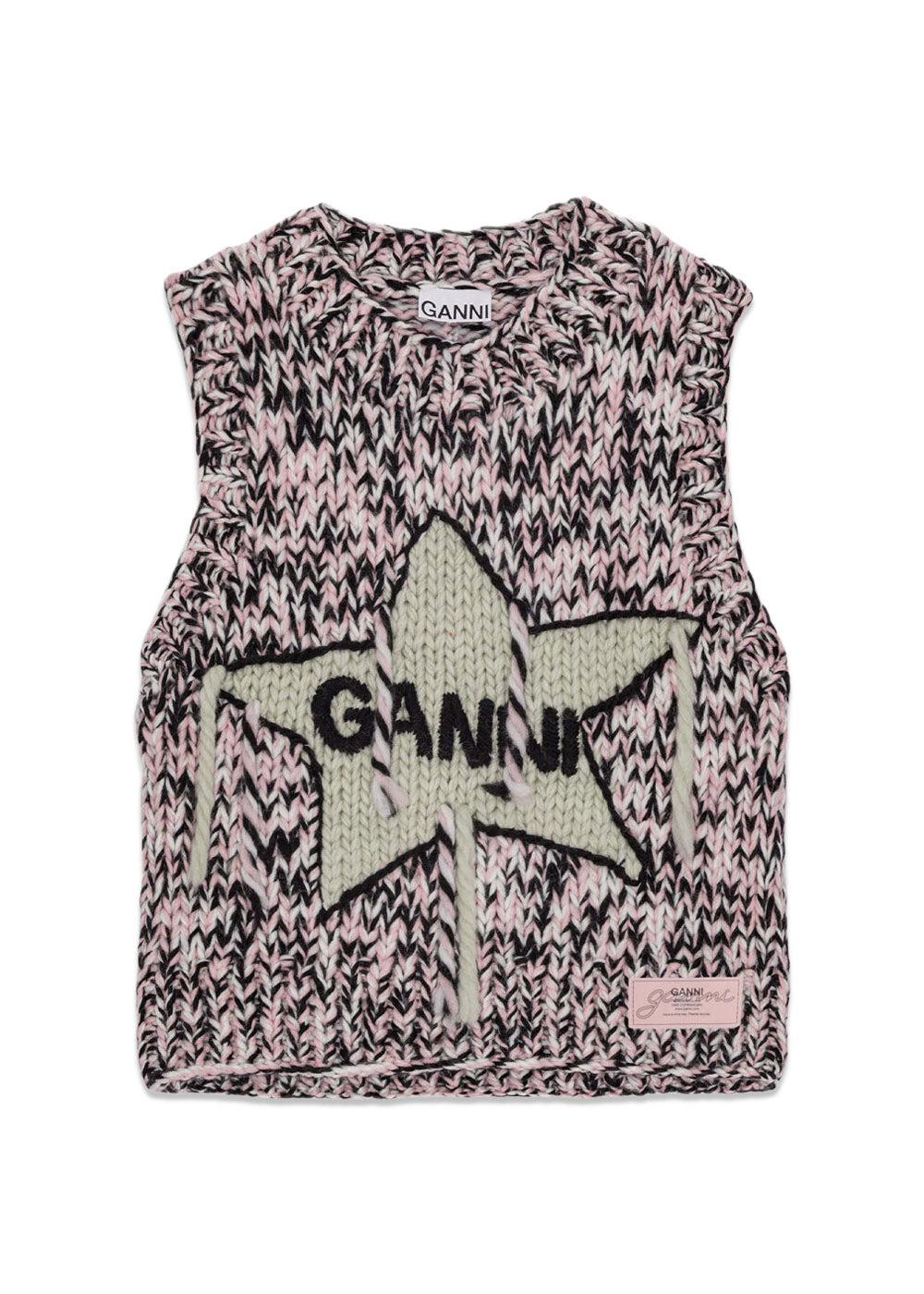 Graphic Wool Handknit Vest - Chalk Pink
