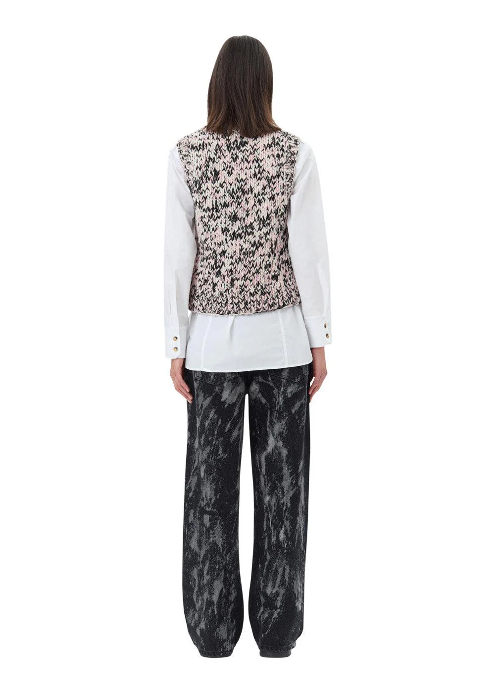 Graphic Wool Handknit Vest - Chalk Pink - Image 5