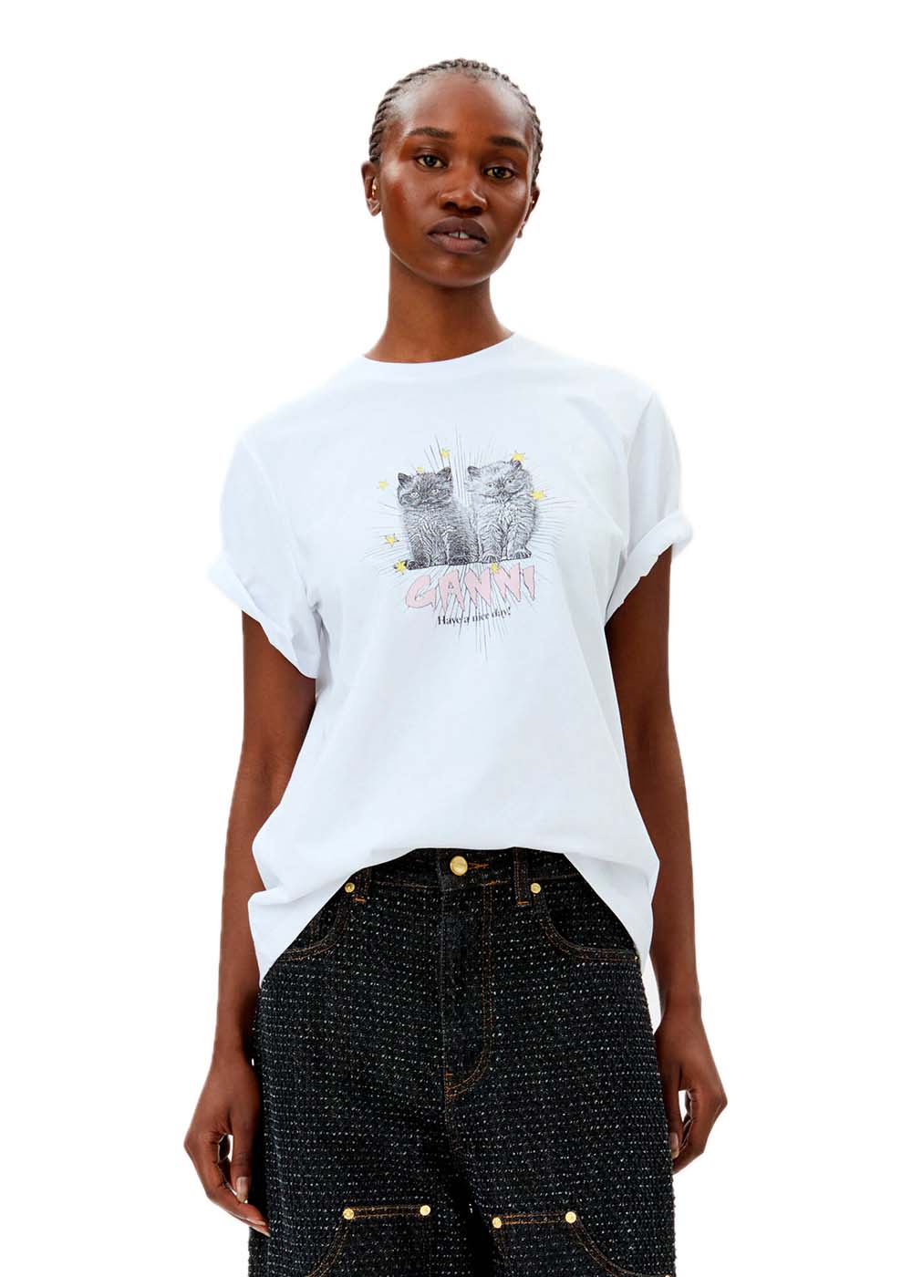 Basic Jersey Kittens Relaxed T-shirt - Bright White - Image 2