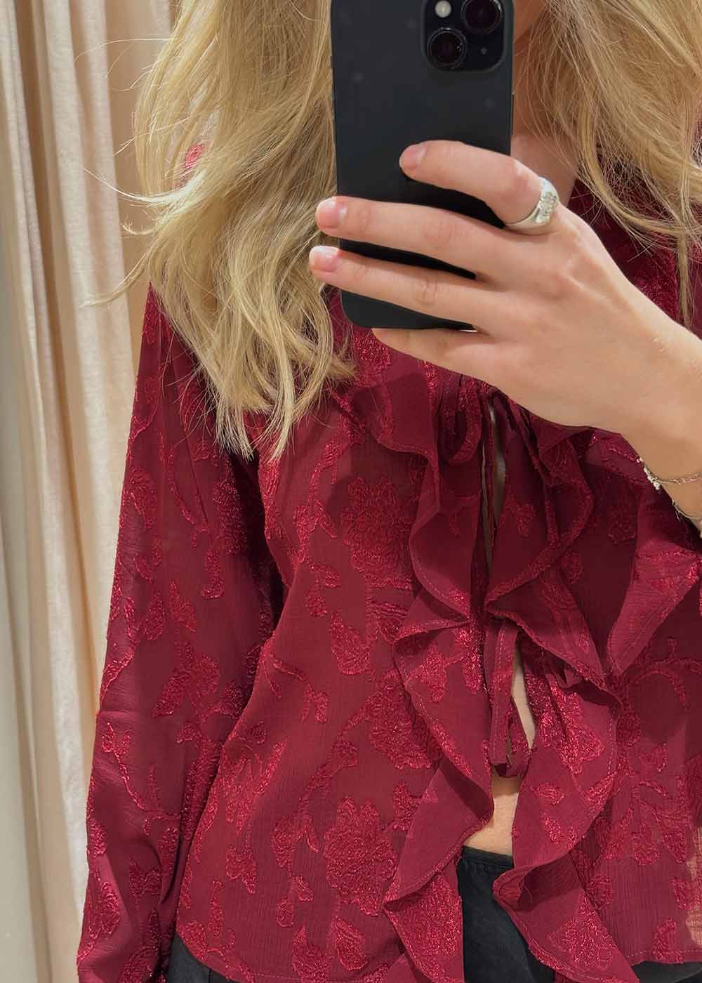 Anika Burnout Blouse - Burgundy - Image 4