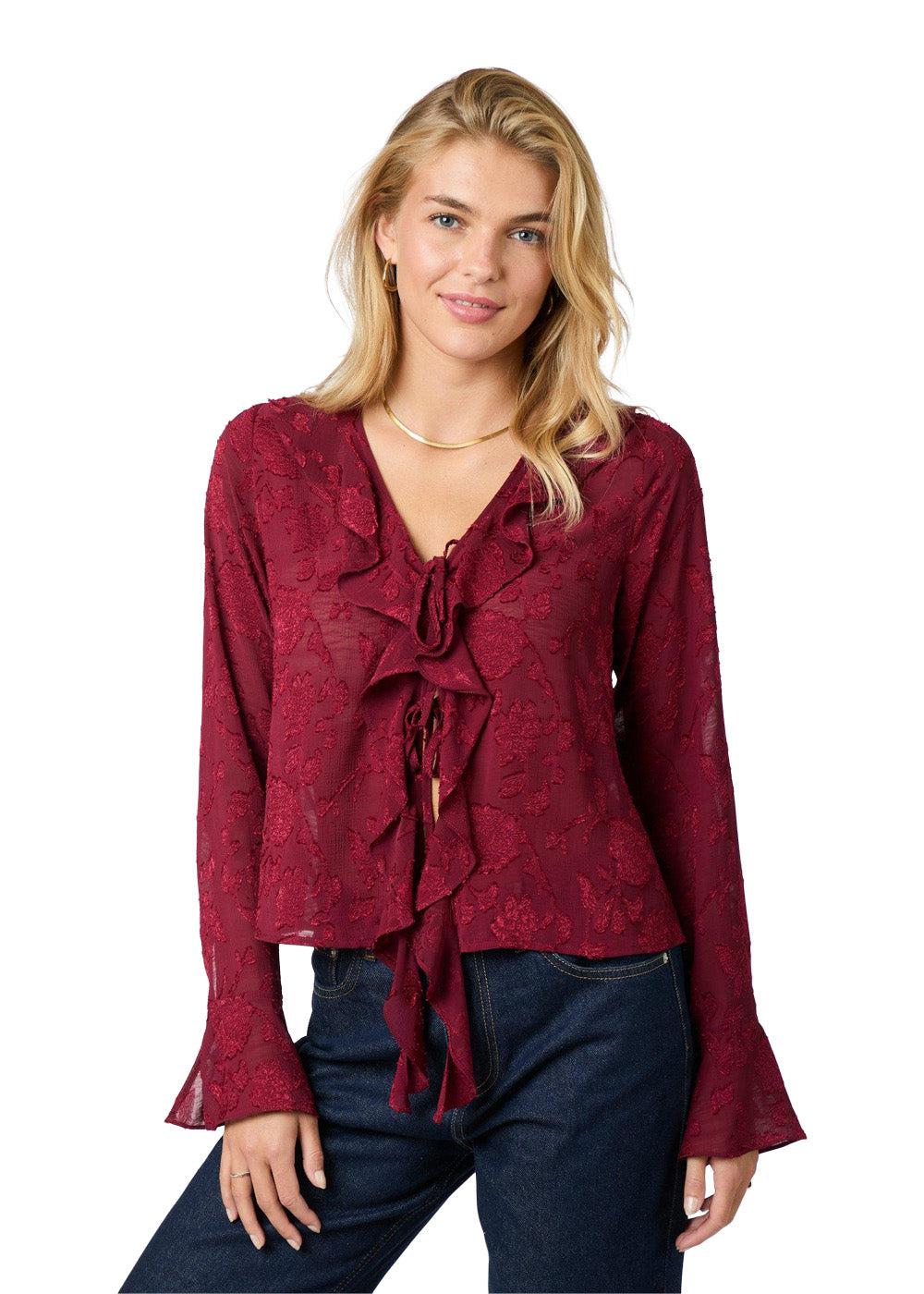 Anika Burnout Blouse - Burgundy - Image 5