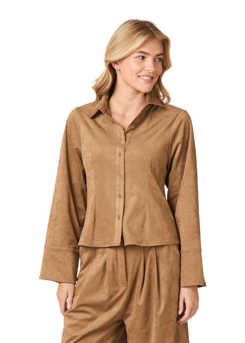 Rosa Faux Suede Shirt - Cognac - Image 4