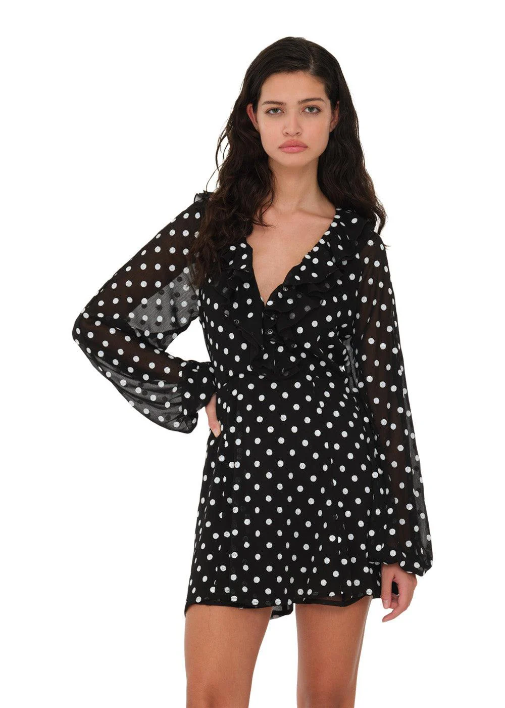 Chiffon Ruffle Mini Dress - 1000 Black Comb. - Image 5