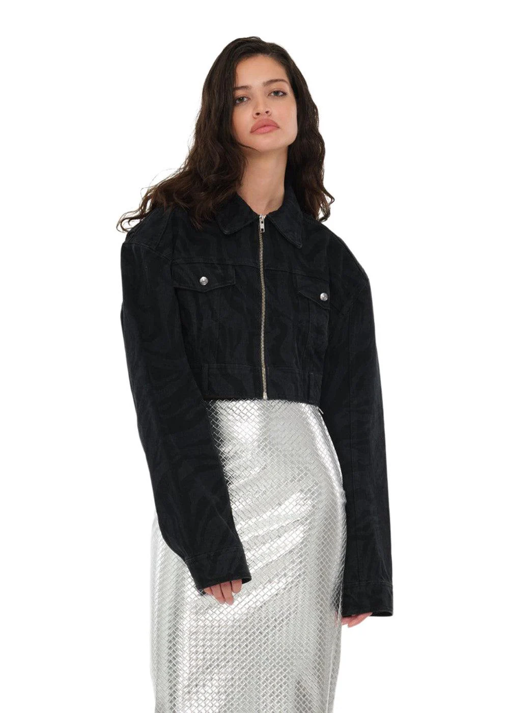 Zebra Denim Jacket - Black - Washed - Image 3