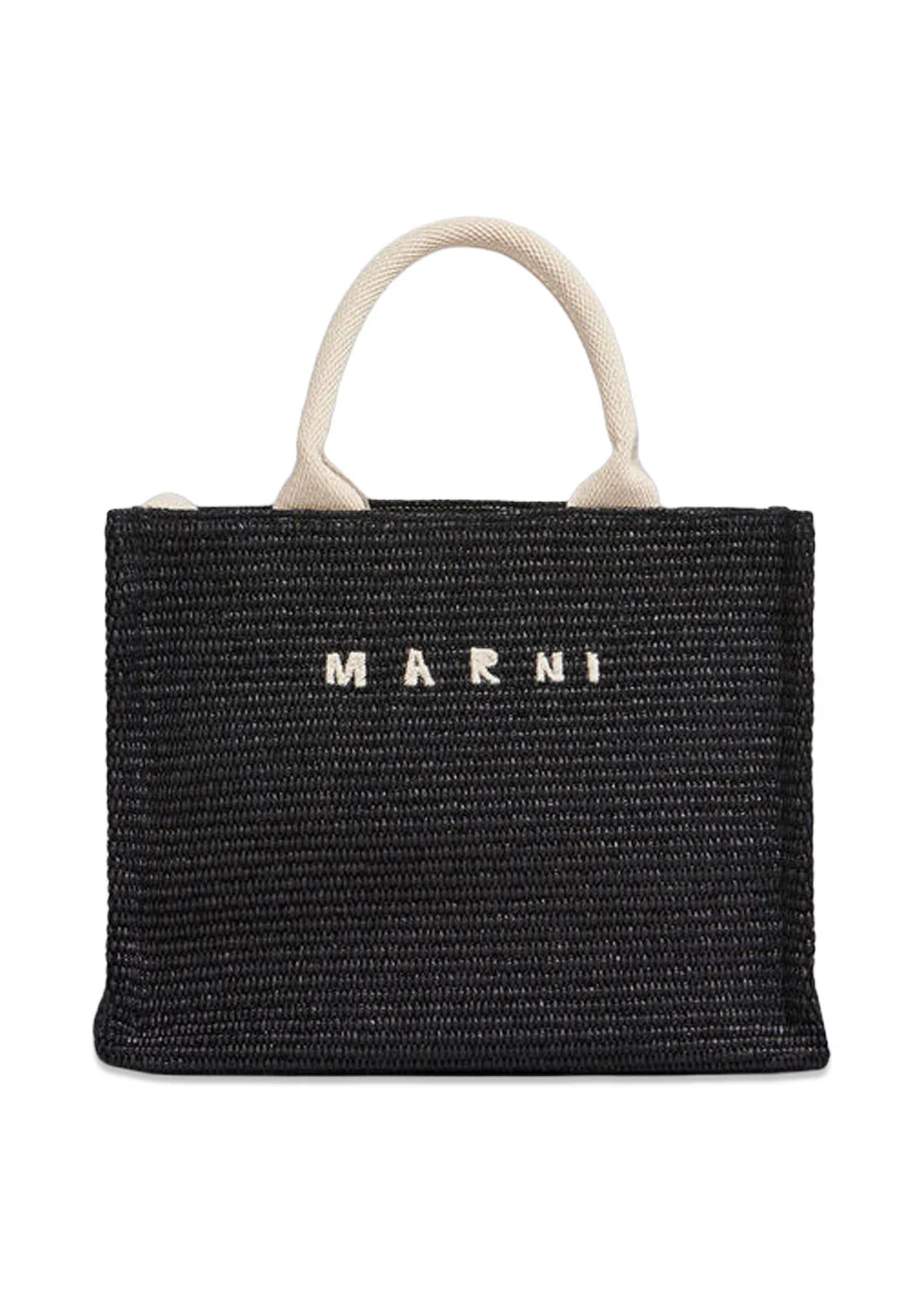 Black raffia-effect Small Tote Bag - Black/Natural