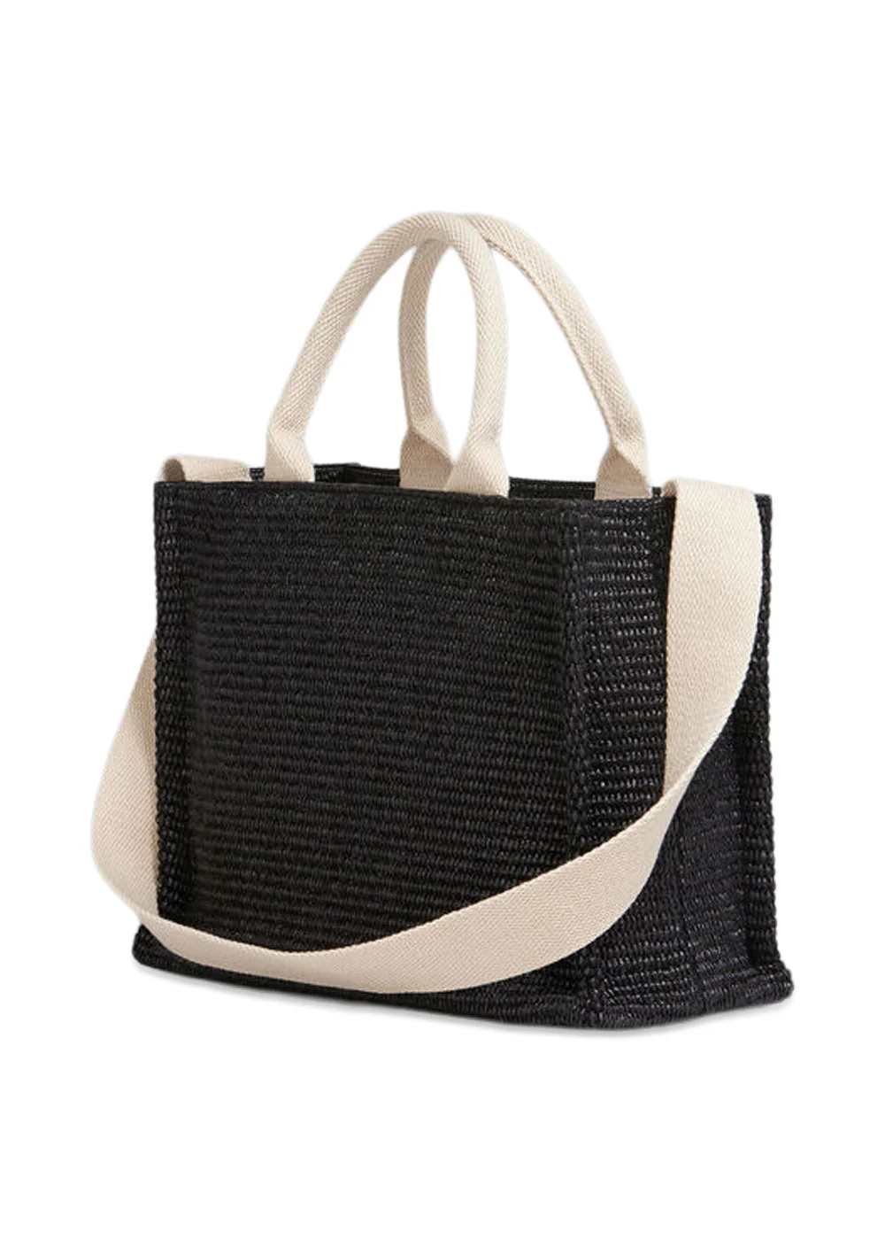 Black raffia-effect Small Tote Bag - Black/Natural - Image 2