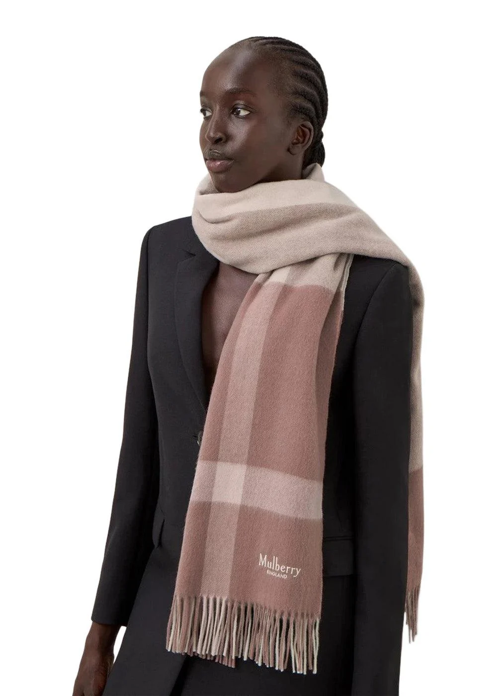 Large Check Merino Wool Scarf - Autumn Rose/Powder - Image 2