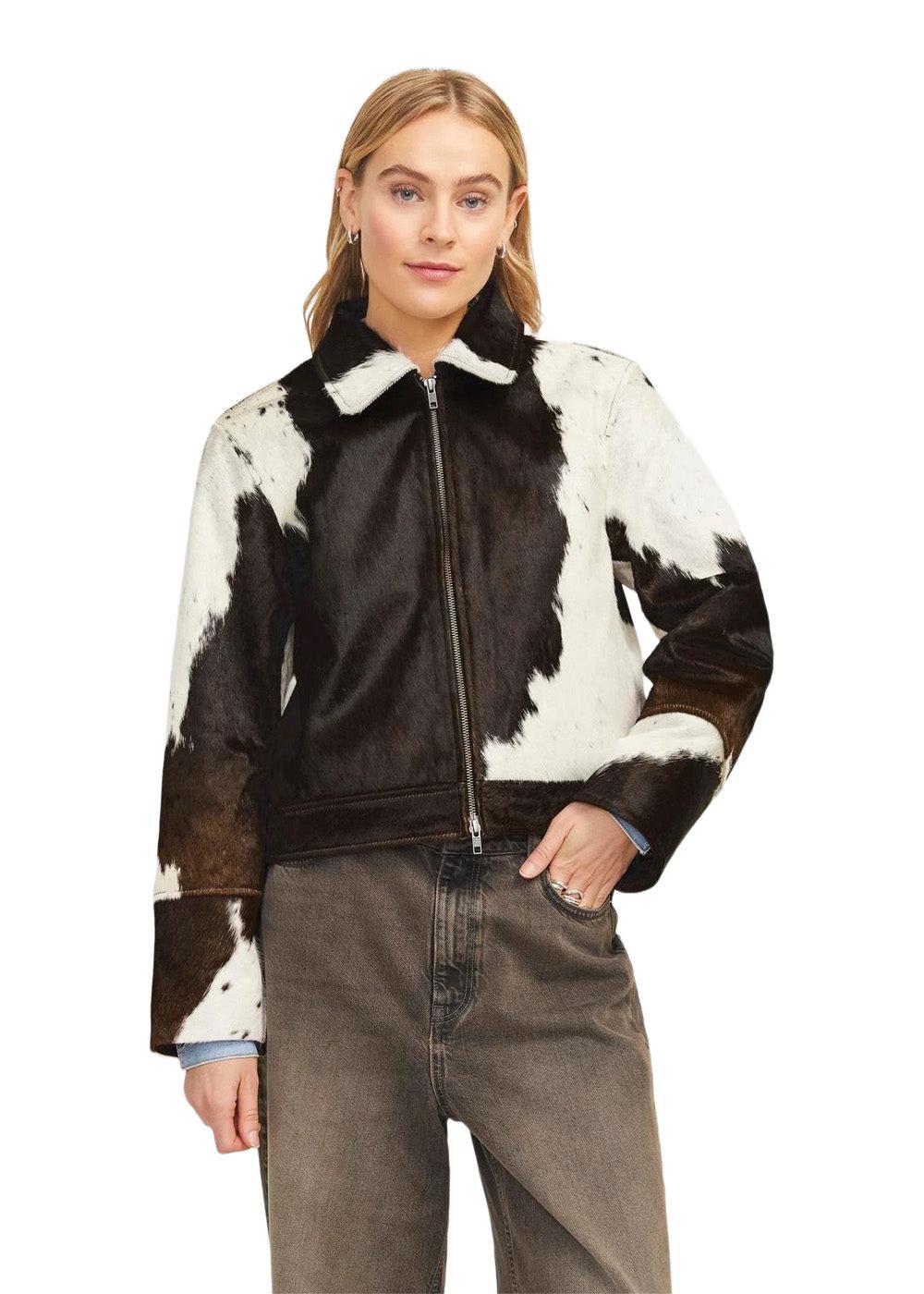JXENYA COW LEATHER SHORT JACKET OTW LN - Bone White/Cow - Image 7