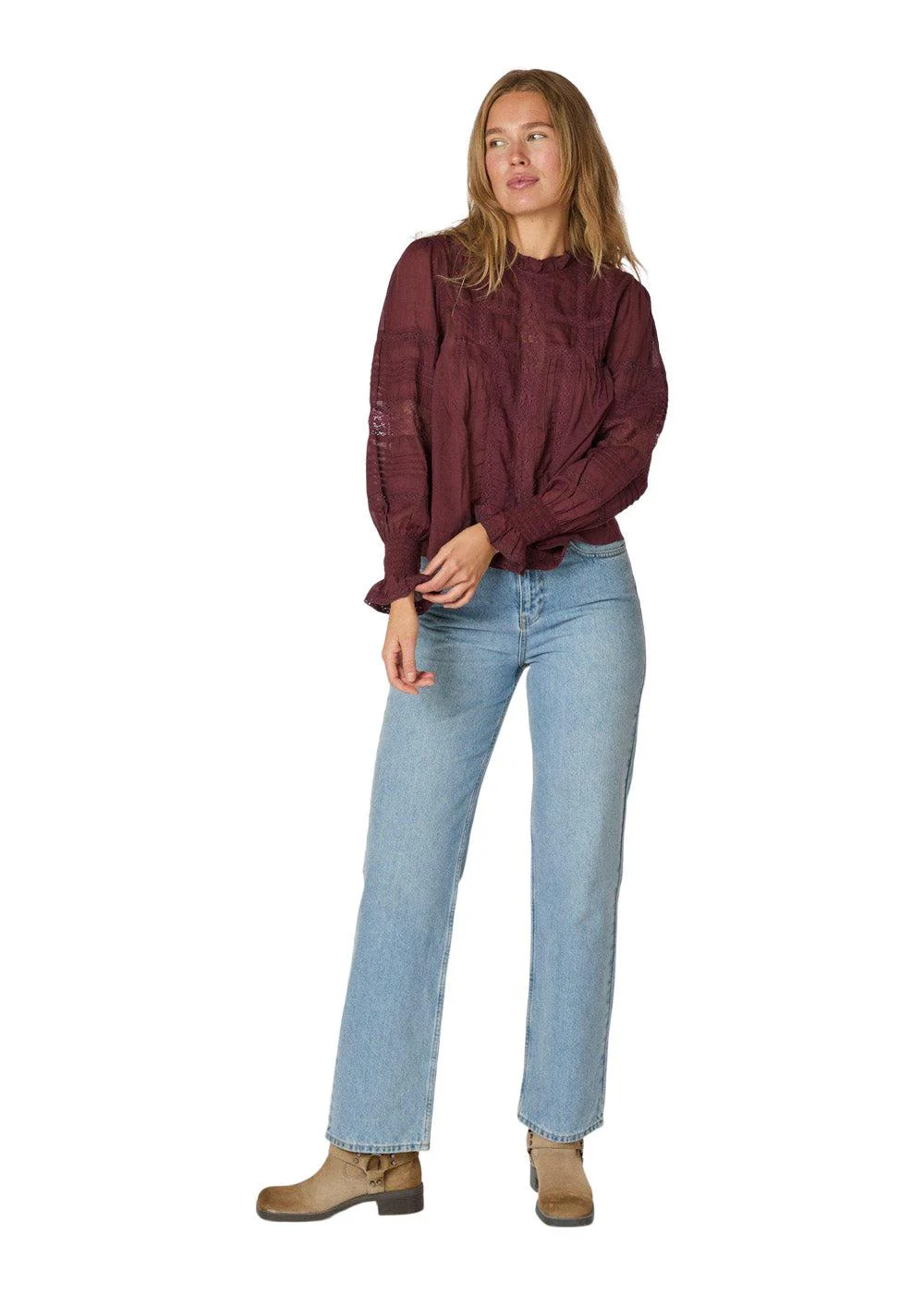 Ebba S Voile Blouse - Burgundy - Image 3