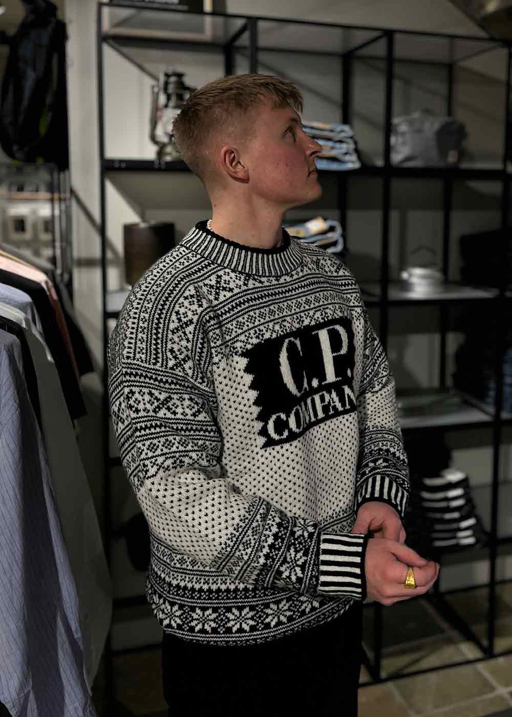 KNITWEAR CREW NECK LOGO LAMBSWOOL - White / Black - Image 2