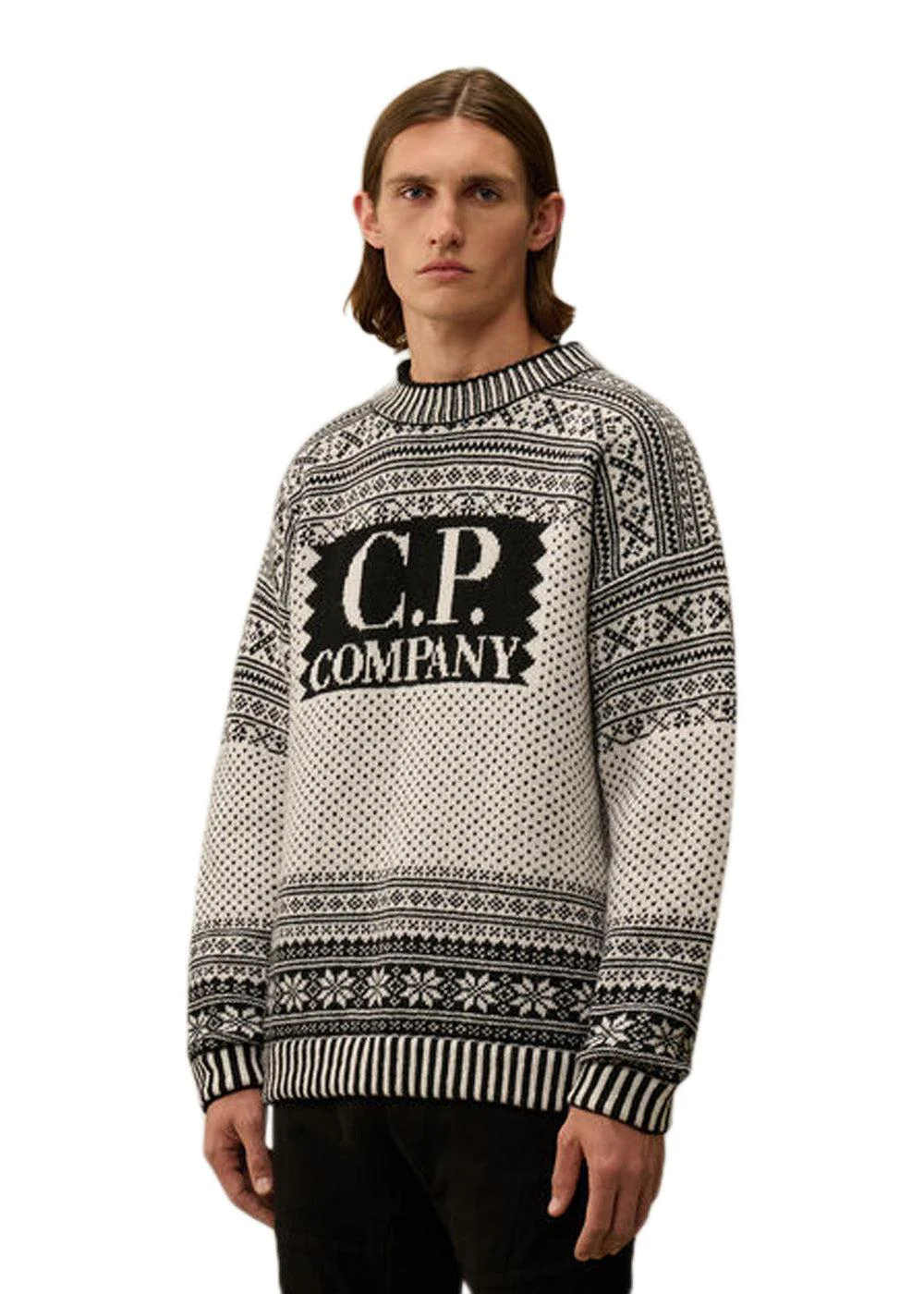 KNITWEAR CREW NECK LOGO LAMBSWOOL - White / Black - Image 4