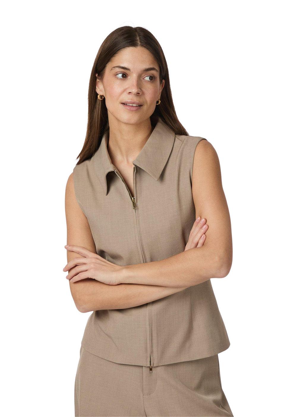 Annabella Structure Waistcoat - Dark Taupe - Image 3