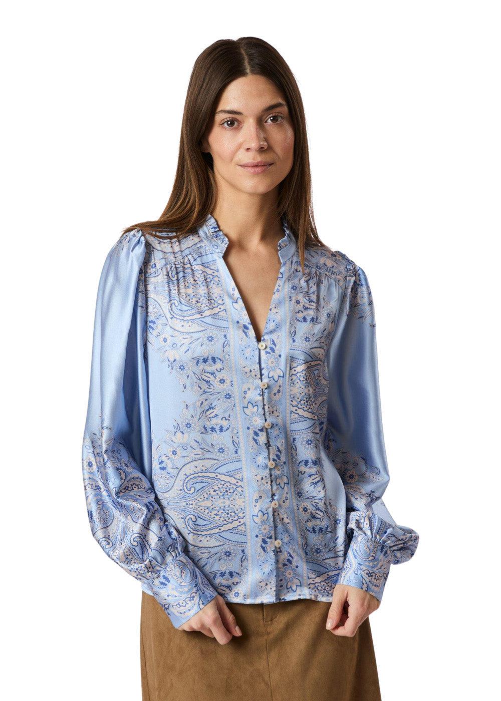 Massima Paisley Border Blouse - Light Blue - Image 3